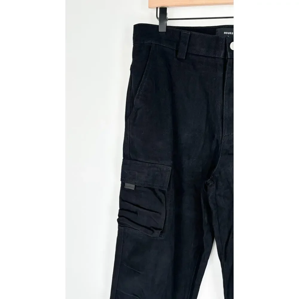Hours Collection Mens Cargo Pants Size Large Black New 32x30 Y2K Wide Leg